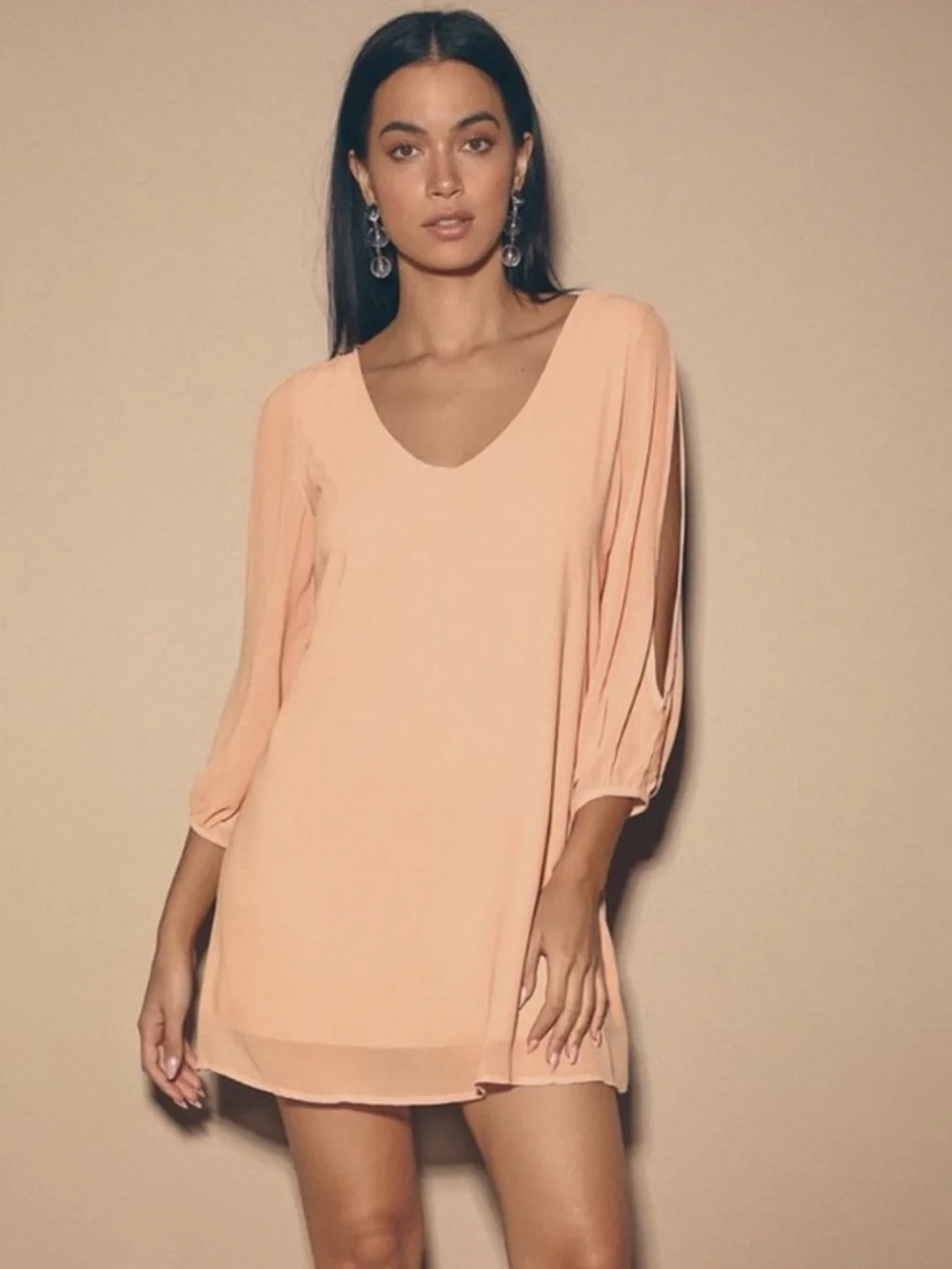 Lulus Chiffon Shift Mini Dress Blush Pink Size XL Sheer Balloon Sleeve Party